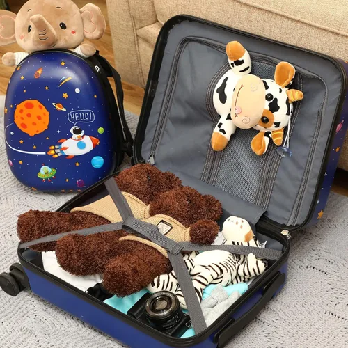 Vista 7 de Weewooday Maleta y mochila para niños de 18 pulgadas con rueda giratoria, estuche rígido de viaje de 13 pulgadas, mochila para niña, juego