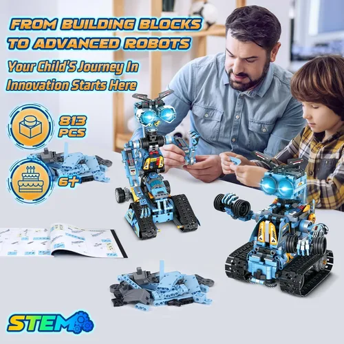 Vista 4 de OKKIDY Juguetes de construcción de robot para niños, 4 en 1 recargable con control remoto RC robótica STEM Kit de bloques de construcción RC