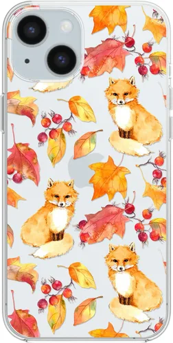 Vista 15 de Blingy's Funda compatible con iPhone 15, divertido estilo gato con patrón de hojas de otoño, lindo diseño de animales de otoño, funda protectora