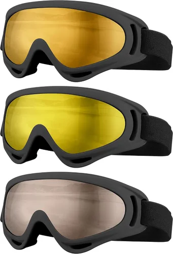 Vista 9 de Gafas de esquí, gafas de motocicleta, paquete de 3 gafas de snowboard para hombres, mujeres, adultos y jóvenes