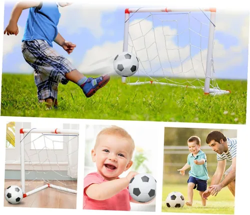 Vista 7 de Mini portería de fútbol con fútbol e inflador, red deportiva plegable para interiores para puerta de fútbol portátil resistente a la intemperie