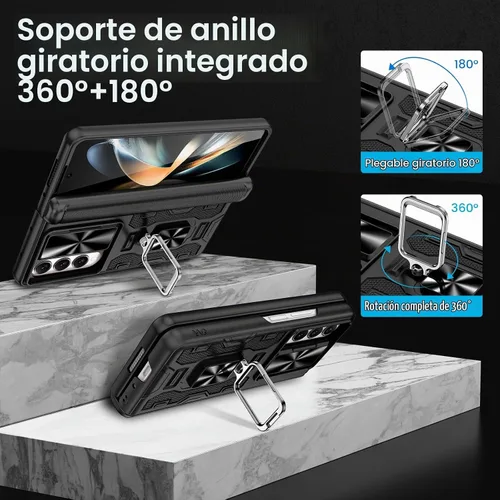 Vista 7 de VEGO - Funda para Galaxy Z Fold 4 con clip para cinturón y protector de pantalla 360°Ring Kickstand & Camera Cover, Hinge Protection Shockproof