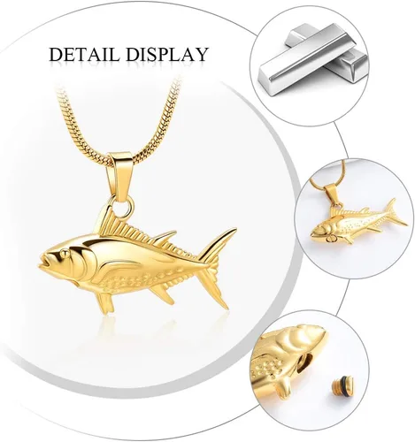 Vista 3 de Imrsanl Joyería de cremación para cenizas, collar de urnas de pescado para hombres y mujeres, joyería conmemorativa, gancho de pescado, cenizas