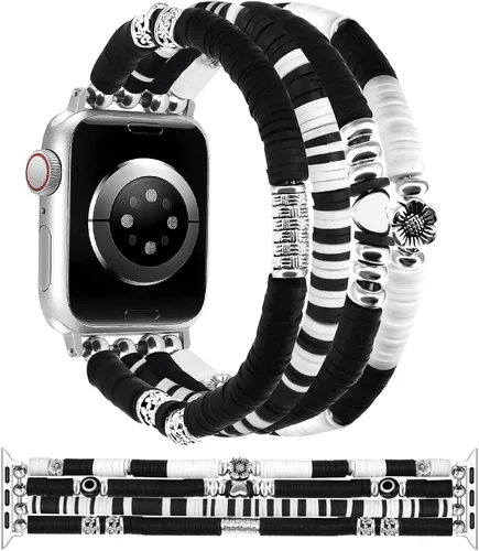 Vista 33 de JR.DM - Pulsera de cuentas compatible con Apple Watch de 40 mm, 38 mm, 41 mm, 42 mm; correa elástica hecha a mano para iWatch Series