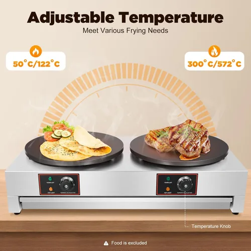 Vista 5 de Máquina de crepas eléctrica comercial de doble cabeza, 16 pulgadas 3400 W de acero inoxidable antiadherente para panqueques, estufa de panqueques