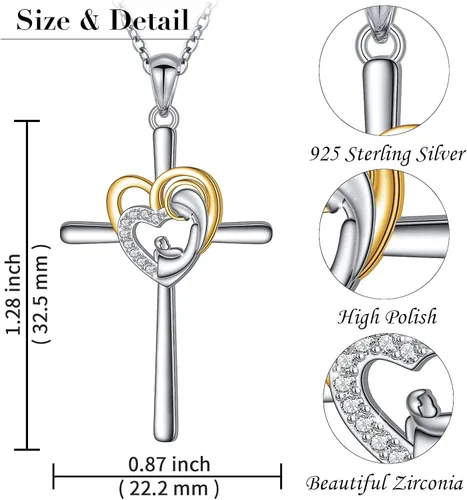 Vista 7 de DAOCHONG Regalo para el Día de la Madre Madre Sosteniendo Niño Plata Esterlina Madre Amor Corazón CZ Colgante Collar para Mujeres Madre Abuela