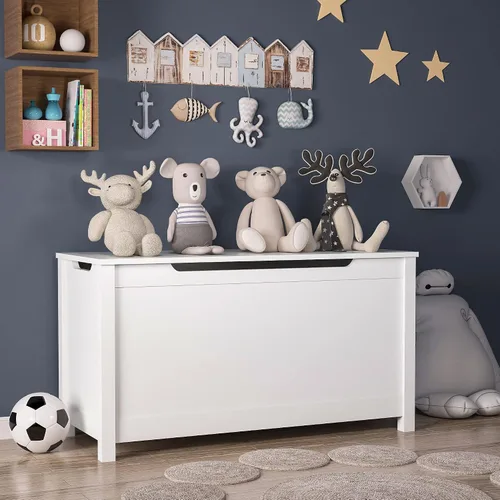 Vista 11 de Cofre de juguetes de madera, caja de juguetes para niños, muebles para sala de juegos, banco con tapa con bisagras de seguridad, organizador