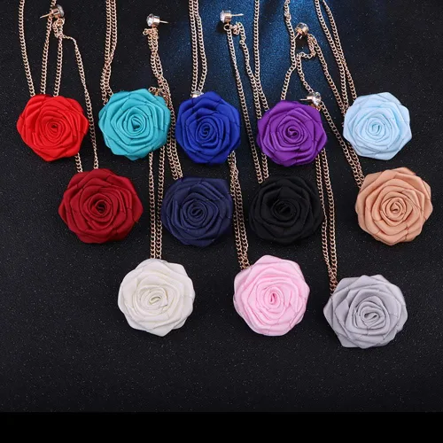 Vista 5 de Broches de moda para novios, bodas, arte de tela, hecho a mano, broche de flor de rosa, pin de solapa, insignia, cadena de borla, accesorios