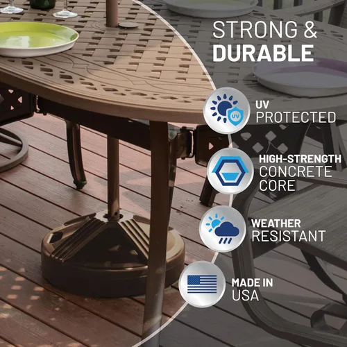 Vista 6 de US Weight Base de sombrilla duradera y rellenable para mesa de patio, capacidad de 50 libras, soporte ajustable resistente para sombrillas al aire
