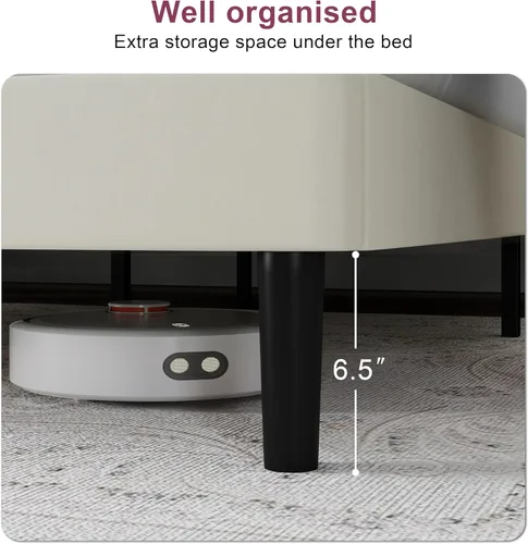 Vista 11 de Marco de cama tamaño completo con cabecero – Elegante marco de cama plataforma tapizado con canales verticales acolchados de servicio pesado