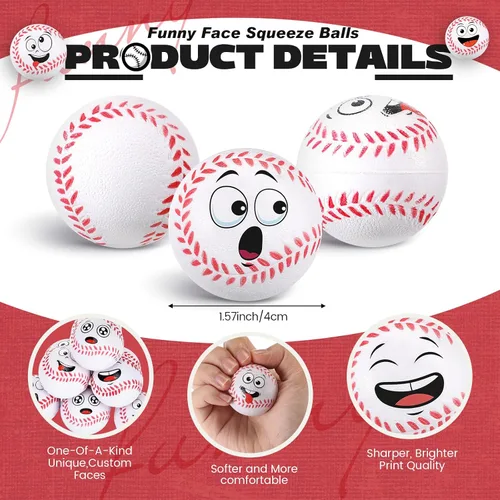 Vista 2 de Arrowbash 12 piezas de mini bolas de estrés con cara para niños y niñas, bolas de espuma para apretar con cara divertida deportiva para alivio
