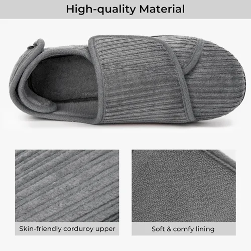 Vista 4 de HomeTop Pantuflas de pana para mujer, cómodas, ajustables, con velcro y espuma viscoelástica, para interiores, con espalda cerrada, para pies
