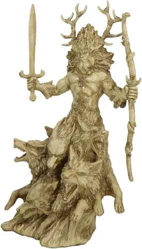 Vista 3 de Ebros Gift Antigua y arcaica poderosa deidad Cernunnos celta Dios cuernos Wiccan estatua de 12.5 pulgadas de alto, Deidad de los animales