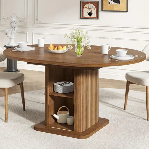 Vista 10 de Mesa de comedor extensible para cocina de 4-6, 47-65 pulgadas, mesa de comedor rectangular con 2 puertas, gran almacenamiento, muebles de cena