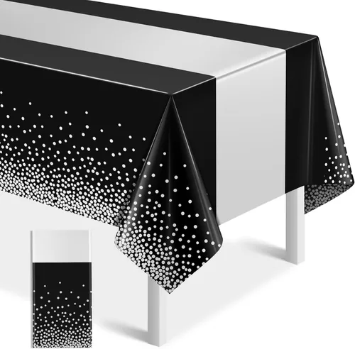Vista 39 de MASHAN 1 mantel negro y azul para decoración de fiesta, mantel de plástico negro impreso azul, funda rectangular desechable para cumpleaños, boda