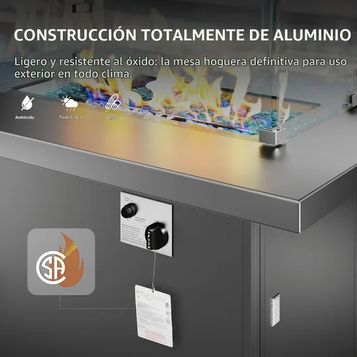 Vista 7 de BULEXYARD Mesa para fogata de gas propano de aluminio de 43 pulgadas, patio Gris oscuro