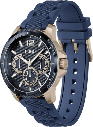 Vista 2 de HUGO Reloj de cuarzo para hombre de acero inoxidable con correa de silicona azul 22 modelo 1530210 Azul Patchwork Reloj de cuarzo