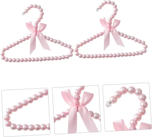 Vista 9 de 5 piezas de perlas rosadas pequeñas perchas de ropa con perlas de imitación con lazo de cinta para mascotas, perros, gatos, ropa de bebé