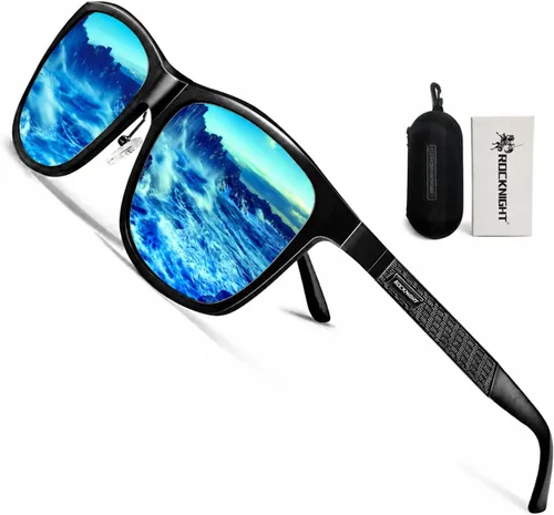 Vista 13 de ROCKNIGHT Polarized Sunglasses for Men Outdoor Use Square UV400 Al-Mg Frame Marco negro/lente negro (no espejado)