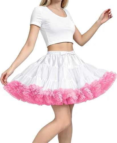 Vista 15 de Falda de Enagua de Gasa con Cintura Elástica para Mujer, Falda de Tul Tutú Esponjosa de Princesa para Ballet y Danza, Enaguas Falda Interior Negro1