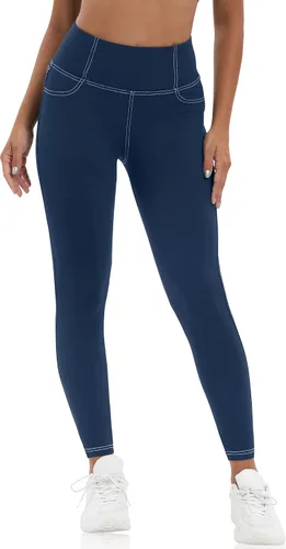 Vista 2 de VOOVEEYA Leggings de cintura alta para mujer, leggings con bolsillos, control de abdomen, tallas grandes, elásticos, pantalones de mezclilla