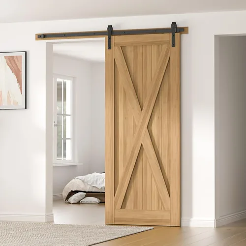 Vista 3 de Kit de herrajes para puerta corrediza de granero de 7 pies para una sola puerta, resistente, suave y silencioso-resistente, fácil de instalar