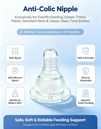 Vista 2 de Tetinas de repuesto compatibles con Evenflo Feeding Classic de plástico tintado estándar y botellas de vidrio clásicas, flujo lento, 3.3 ft+ Blanco