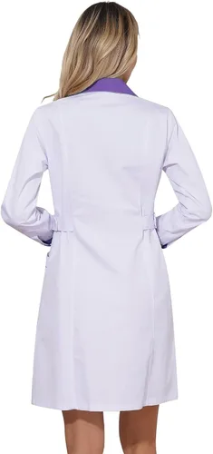 Vista 2 de Lorilida Vestido de manga larga con botones frontales para hospital, enfermera, médico, vestido de uniforme de laboratorio
