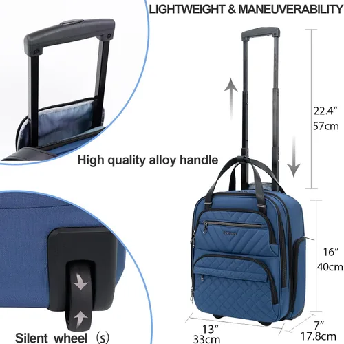 Vista 3 de KROSER - Equipaje de mano multifuncional para mujer, ligera, maleta para colocar debajo del asiento, 16 pulgadas, Azul