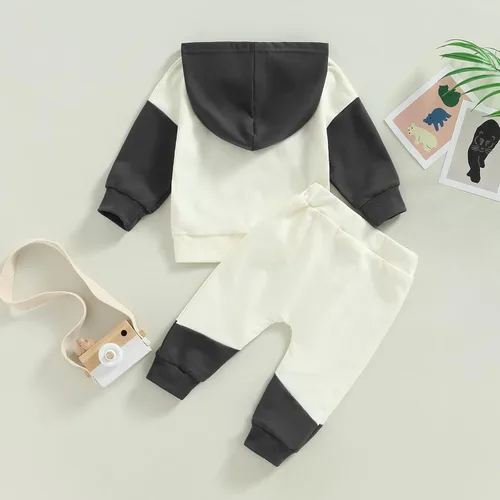 Vista 31 de Ropa de bebé niño 3 6 9 12 18 24M 3T Conjunto de pantalones con capucha patchwork sudadera con capucha pantalones de rayas traje de otoño invierno