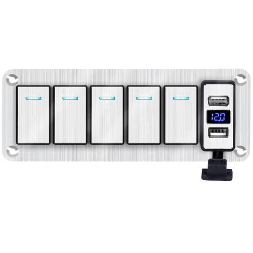 Vista 33 de Panel de interruptor basculante de aluminio de 2 vías, impermeable, precableado con retroiluminación azul, interruptor de palanca