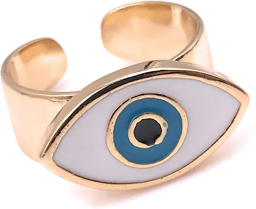 Vista 3 de LESLIE BOULES Anillo esmaltado de ojo turco chapado en oro de 18 quilates ajustable para mujer, Esmalte Metal