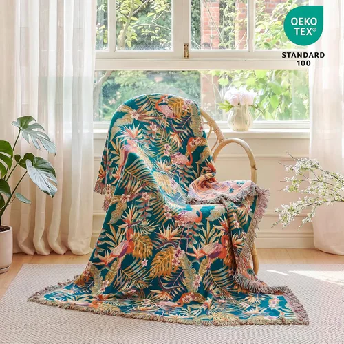 Vista 28 de MSGKV - Manta bohemia/primaveral de algodón para sofá y sala de estar, de gasa acogedora, de 50 x 60 pulgadas 50"x60" Cotton Throw, Woven Bird