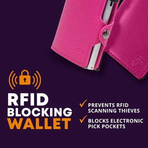 Vista 7 de Conceal Plus - Cartera Card Blocr para mujer, bloqueo RFID, delgada, minimalista, tarjetero, saffiano, poliuretano, rosa