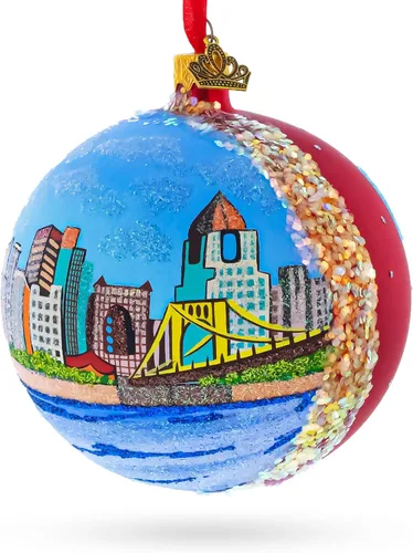 Vista 3 de Pittsburgh, Pennsylvania, bola de cristal, adorno de Navidad de 4 pulgadas