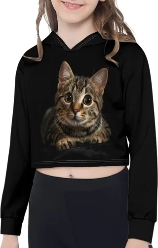 Vista 5 de DISNIMO Sudadera corta con capucha para niñas, talla 5-14, sudadera con capucha de manga larga para niños y jóvenes