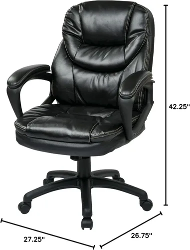 Vista 3 de Office Star Deluxe sobremedida silla de piel sintética con brazos acolchada, Cuero falso Nylon, Negro