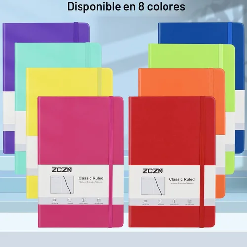 Vista 8 de ZCZN Paquete de 8 cuadernos de diario de tapa dura, 5.5"x8.3", tapa dura, 8 colores, diarios rayados A5 para tomar notas, escritura, diario