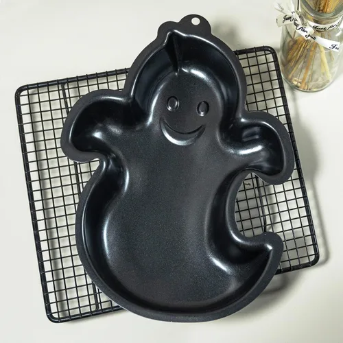 Vista 4 de Molde para Pastel con Forma de Fantasma, Molde para Pastel de Aluminio, Molde para Pastel Antiadherente Negro para Halloween, Cumpleaños y Otras