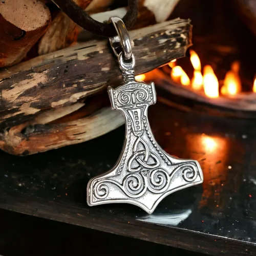 Vista 9 de 925 Sterling Silver Thors Hammer Necklace Handmade Replica - Mjolnir Pendant Necklace with Triquetra - Celtic Norse Nordic Viking Jewelry for Men