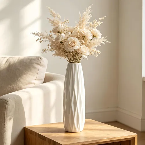 Vista 4 de Florero de cerámica blanco de 12 pulgadas, jarrones altos para hierba de las pampas, decoración del hogar, jarrones modernos con textura