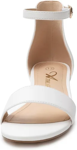Vista 45 de Athlefit Sandalias para niñas, puntera abierta, correa en el tobillo, tacones bajos, zapatos de vestir para niñas pequeñas y grandes