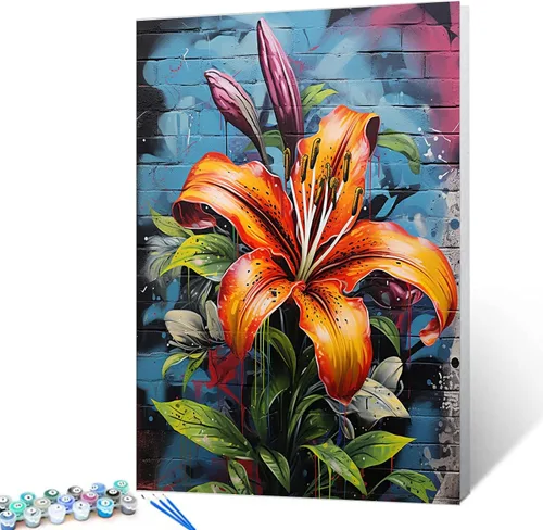 Vista 11 de Kit de pintura por números de flores amarillas tropicales, 16 x 20 pulgadas, grafiti, girasoles, pintura colorida para garabatos, lienzo de pintura