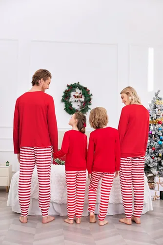 Vista 5 de Ekouaer Conjunto de pijamas familiares de Navidad a juego de manga larga para parejas, pijamas navideñas para mujeres, hombres, niños y niñas