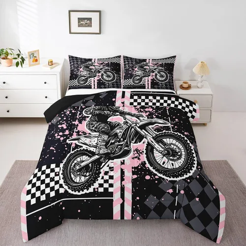 Vista 15 de Feelyou Kids Green Dirt Bike Duvet Insert Twin Size, Extreme Sports Comforter Set Boys Girls Motorbike Bedding Set Teens Bedroom Decor Microfiber