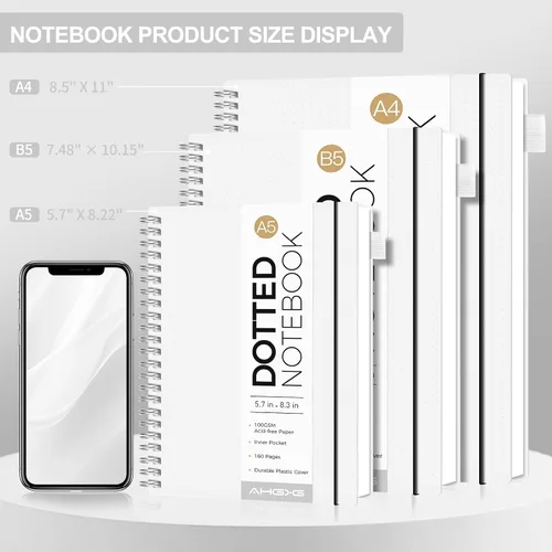 Vista 2 de AHGXG Diario Punteado con Viñetas - Cuaderno Espiral con Cuadrícula de Puntos de 8.5" x 11", A4 Cuaderno Grande Punteado, Papel Grueso de 100 GSM