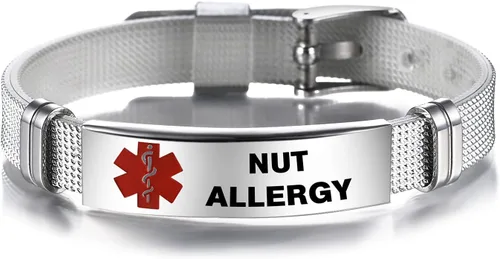 Vista 7 de TGLS Pulsera de emergencia roja con identificación de alerta médica para mujeres, hombres, primeros auxilios, personas mayores, alarma de salud