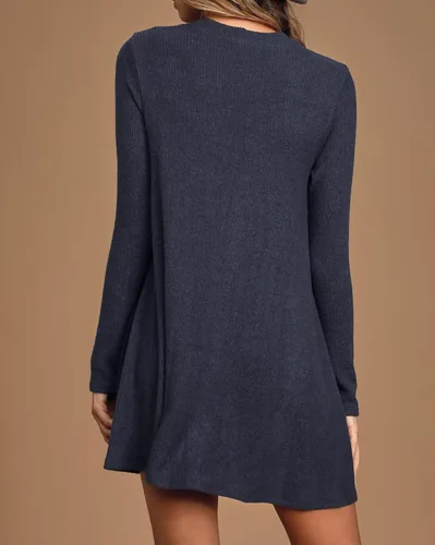 Vista 2 de RVivimos Vestido de suéter para mujer manga larga cuello en V casual con botones para otoño e invierno