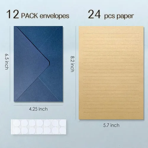 Vista 5 de Tuhangcc Juego de papelería de terciopelo de alta calidad, diseño único con 24 hojas de escritura, 12 sobres (4 x 6), elegante kit de escritura
