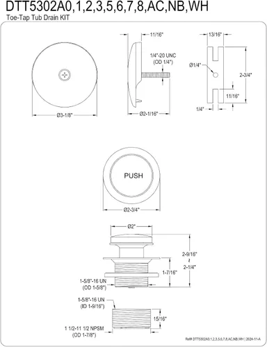 Vista 2 de Kingston Brass DTT5302A7 Kit de drenaje de bañera Easy Touch con activación por toque del pie, latón cepillado Cobrizo cepillado